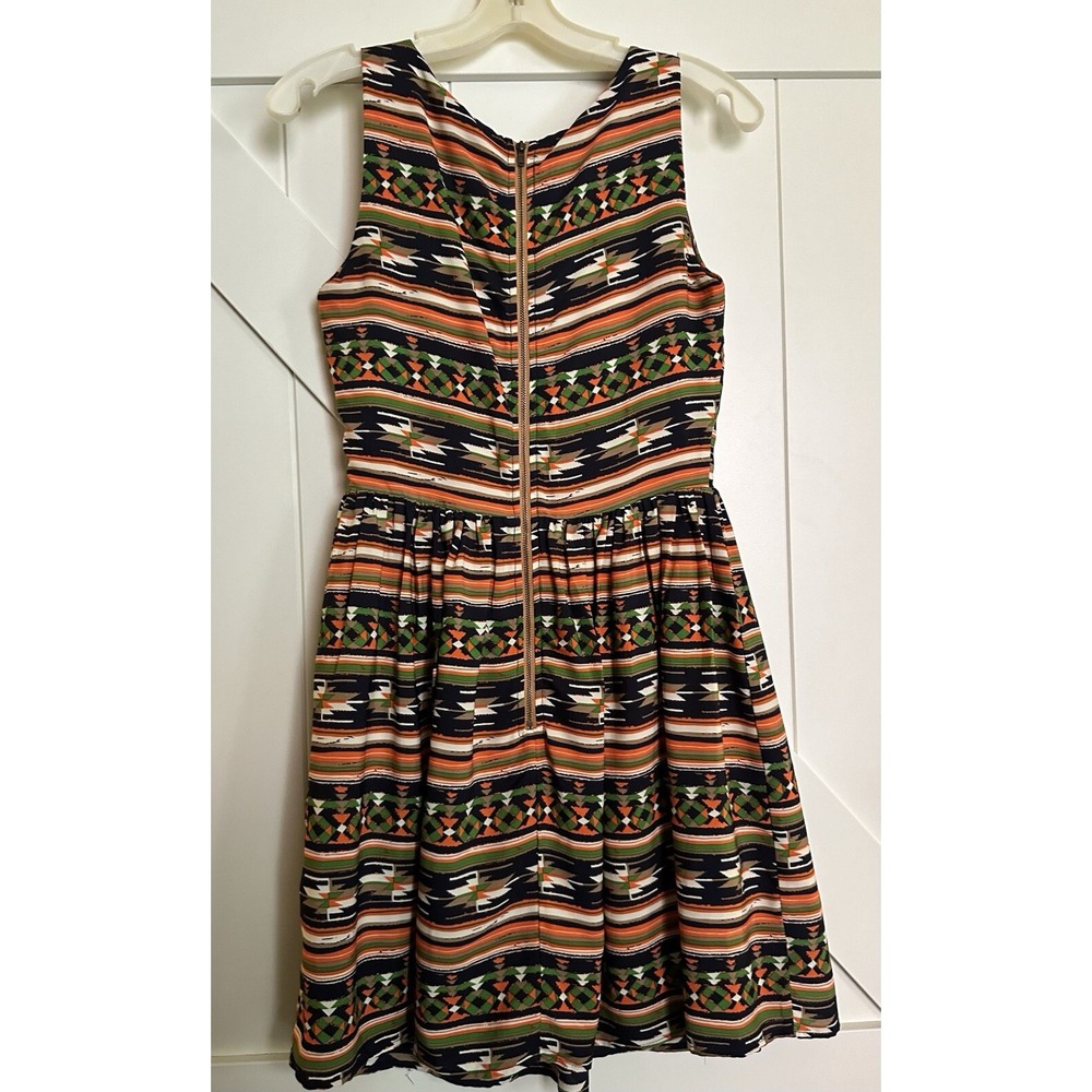SIB Navy, Orange,Green Aztec Print,Zip Back Fit And Flair Women's Dress Size XS - Picture 3 of 5